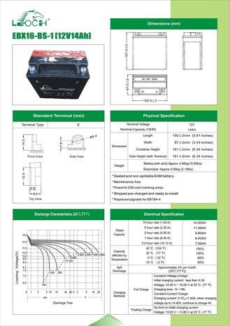 Leoch motobatterij EBX16-BS-1