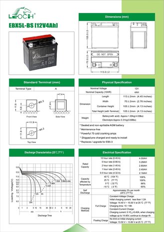 Leoch motobatterij EBX5L-BS