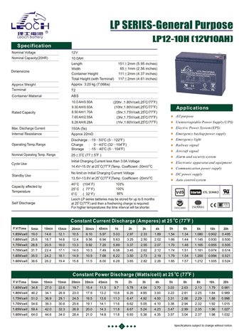 SLA BATTERIJ LEOCH 12V - 10AH